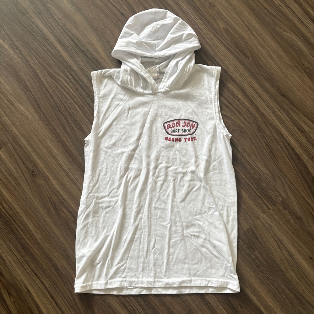 Ron Jon Surf Shop White Sleeveless Muscle Tee with Hoodie